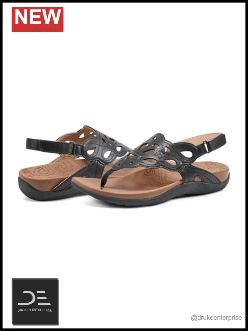 Genuine Leather Slingback Sandals Comfort Footbed Adjustable Hook-and-Loop
